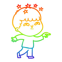rainbow gradient line drawing cartoon amazed boy