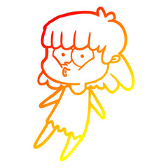 warm gradient line drawing cartoon whistling girl