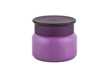Purple jar with cream isolated on white background