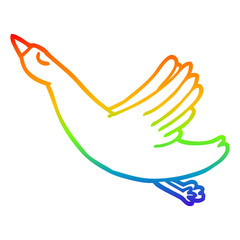 rainbow gradient line drawing cartoon flying duck