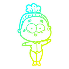 cold gradient line drawing cartoon happy old woman