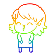 rainbow gradient line drawing cartoon elf girl