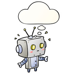 cartoon robot and thought bubble in smooth gradient style