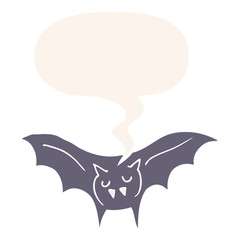 cartoon vampire bat and speech bubble in retro style