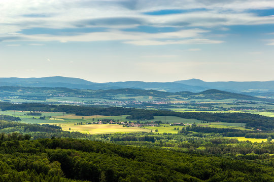 Panoramatic view of the South Bohemia and surrounding landscape, Czech Republic.