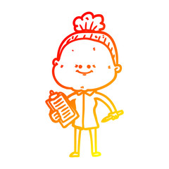 warm gradient line drawing cartoon happy old woman