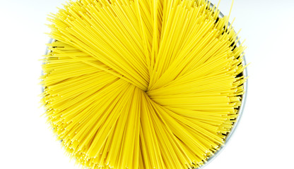 Spaghetti line in stainless steel boiler,Blank for design, food concept, Close up Top view.