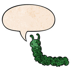 cartoon caterpillar and speech bubble in retro texture style