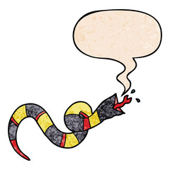 cartoon hissing snake and speech bubble in retro texture style