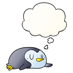 cartoon penguin and thought bubble in smooth gradient style