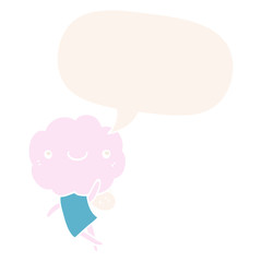 cute cloud head creature and speech bubble in retro style