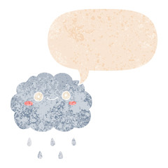 cute cartoon cloud and speech bubble in retro textured style