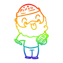 rainbow gradient line drawing man with beard sticking out tongue