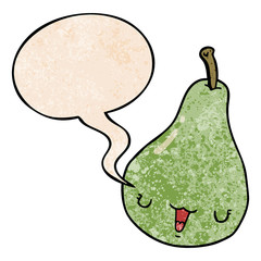 cartoon pear and speech bubble in retro texture style