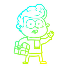 cold gradient line drawing cartoon staring man
