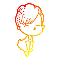 warm gradient line drawing cartoon squinting girl in dress