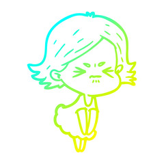 cold gradient line drawing cartoon angry woman