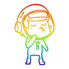 rainbow gradient line drawing cartoon confident astronaut