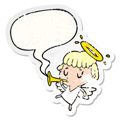 cute cartoon angel and speech bubble distressed sticker