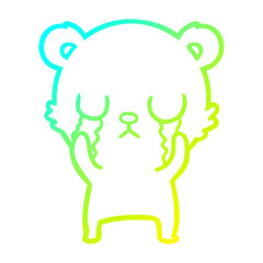 cold gradient line drawing crying cartoon bear