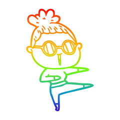 rainbow gradient line drawing cartoon woman wearing spectacles