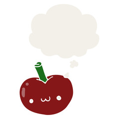cartoon apple and thought bubble in retro style