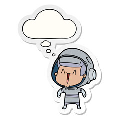cartoon astronaut man and thought bubble as a printed sticker