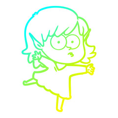 cold gradient line drawing cartoon elf girl staring