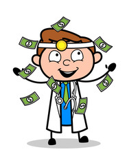 Trying to Catch Floating Money - Professional Cartoon Doctor Vector Illustration