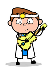 Playing Guitar - Professional Cartoon Doctor Vector Illustration