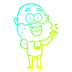 cold gradient line drawing cartoon crazy happy man with beard amazed