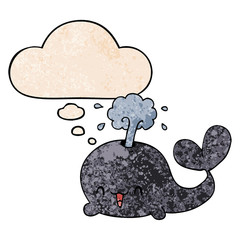 cartoon whale and thought bubble in grunge texture pattern style
