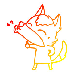 warm gradient line drawing howling wolf cartoon