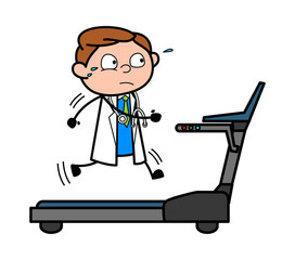 Running on Treeadmill - Professional Cartoon Doctor Vector Illustration