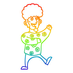 rainbow gradient line drawing cartoon dancing 70s man