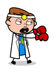 Punching - Professional Cartoon Doctor Vector Illustration