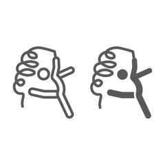 Rhytmic gymnastic line and glyph icon, sport and dance, gymnast with ribbon sign, vector graphics, a linear pattern on a white background.