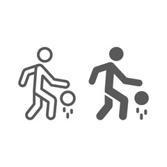 Basketball player line and glyph icon, sport and action, man with ball sign, vector graphics, a linear pattern on a white background.