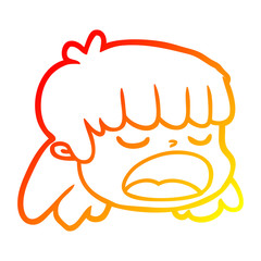 warm gradient line drawing cartoon female face