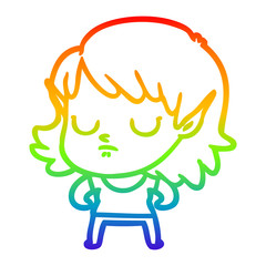 rainbow gradient line drawing cartoon elf girl