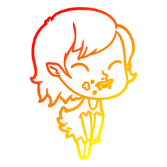 warm gradient line drawing cartoon vampire girl with blood on cheek