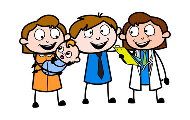 Happy Parents After See Their Baby's Positive Medical Result - Professional Cartoon Doctor Vector Illustration