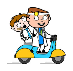 Doctor Taking Patient to The Hospital - Professional Cartoon Doctor Vector Illustration