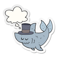 cartoon shark wearing top hat and thought bubble as a printed sticker
