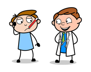Patient with Doctor - Professional Cartoon Doctor Vector Illustration