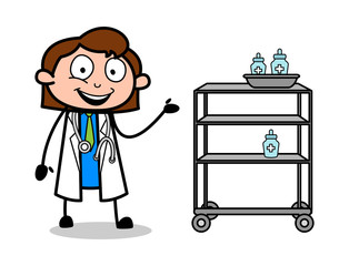 Showing Medicines - Professional Cartoon Doctor Vector Illustration