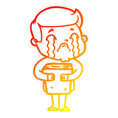 warm gradient line drawing cartoon man crying