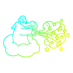 cold gradient line drawing cartoon god on cloud