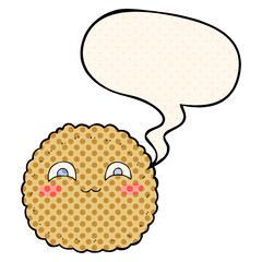 cartoon biscuit and speech bubble in comic book style
