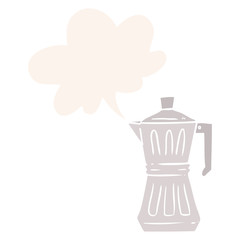 cartoon espresso maker and speech bubble in retro style